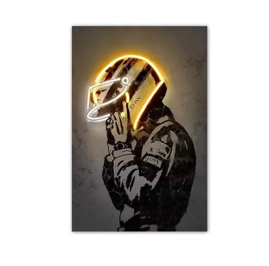 BikerBrush Neon Helmet Canvas - Vintage Wall Decor